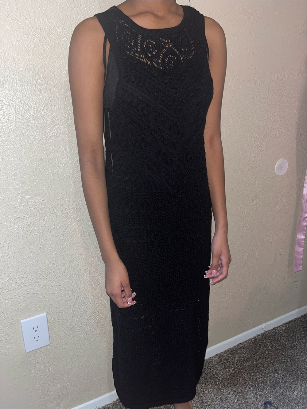 Black Crochet Midi Dress - Women